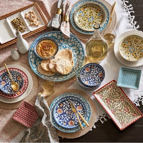 New Pottery Barn Ava Floral Salad Plate Set, S/4, Yellow - Picture 2 of 13